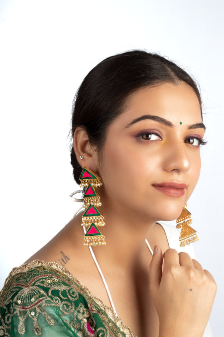 Pine Petal Long Triangular Dangler Earrings - Image 1