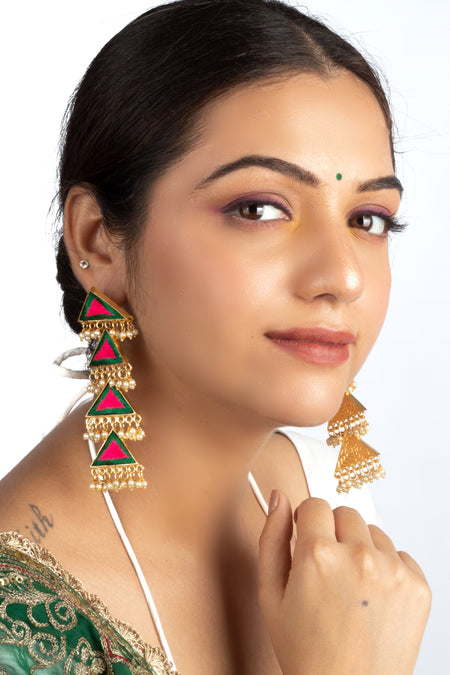 Pine Petal Long Triangular Dangler Earrings - Image 2