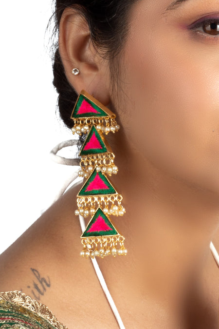 Pine Petal Long Triangular Dangler Earrings - Image 3