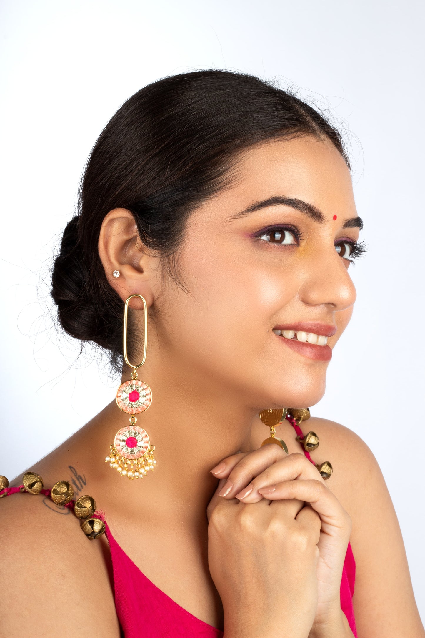 Peach Petal Cascade Danglers – Earrings from Bauble Bazaar