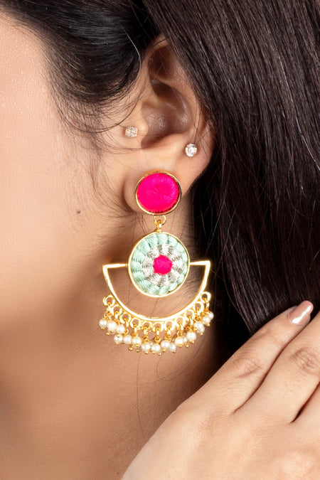 Aqua Blue & Lotus Pink Mandala Drop Earrings - Image 3