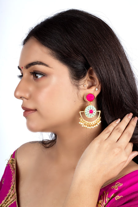 Aqua Blue & Lotus Pink Mandala Drop Earrings - Image 1
