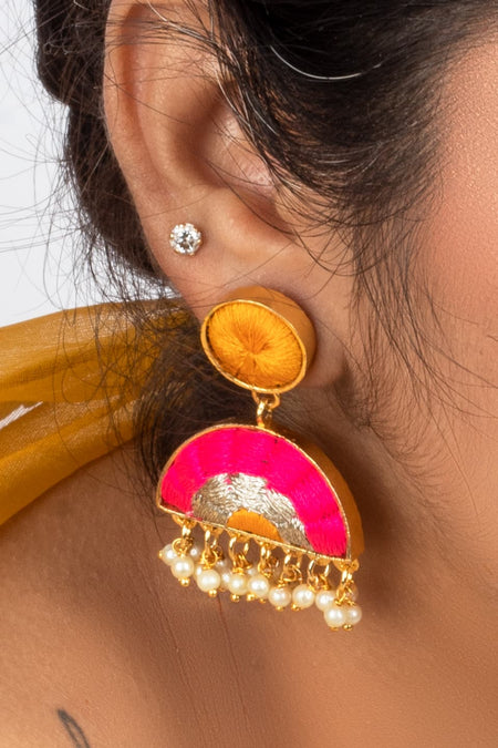 Fuschia Mandala Hot Pink & Mustard Yellow Embroidered Drops--3--image