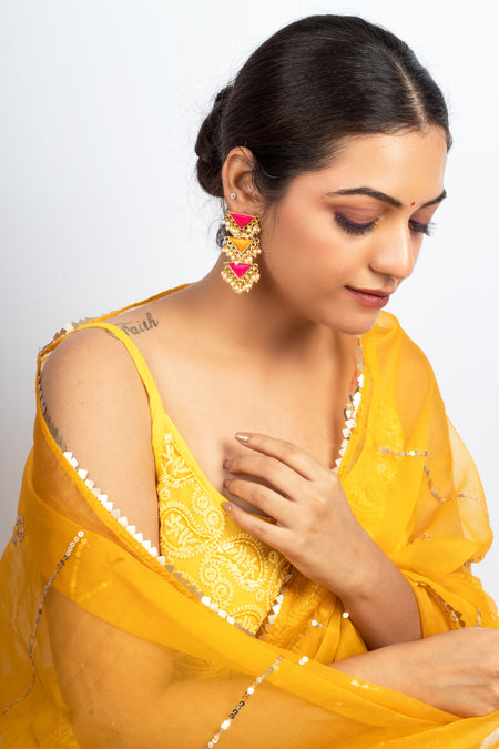Peppy Petals Silk Embroidered Danglers - Image 1