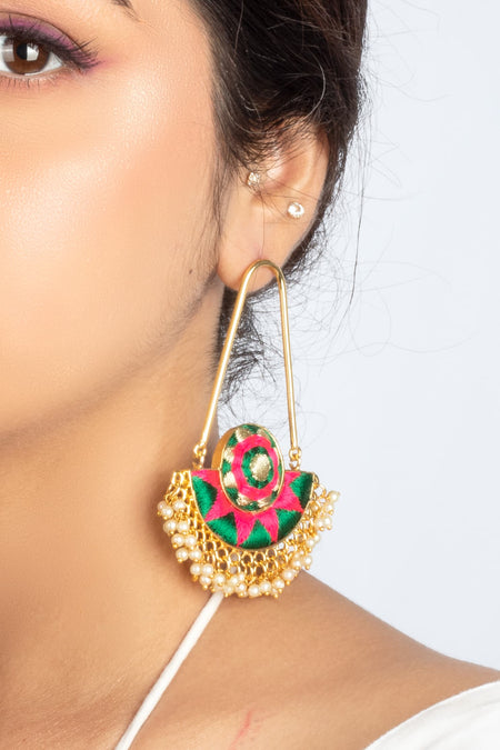 Green Ivy Chaand Baali Earrings - Image 2