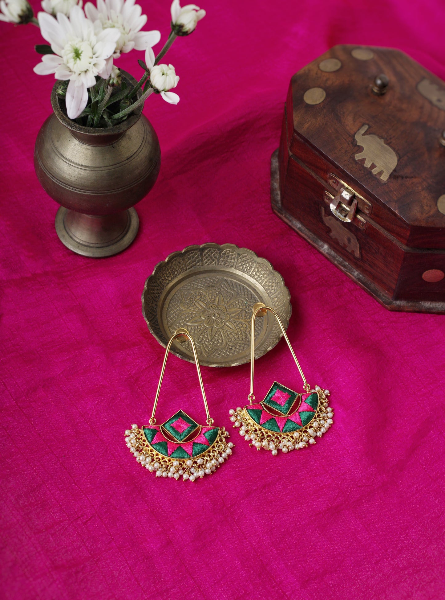 Green Ivy Chaand Baali Earrings
