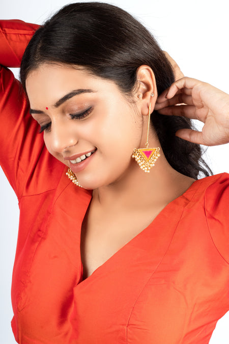 Sunlit Iris Mustard Yellow & Hot Pink Dangler Earrings For - Image 1