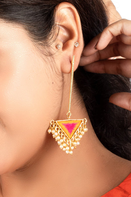 Sunlit Iris Mustard Yellow & Hot Pink Dangler Earrings For - Image 3