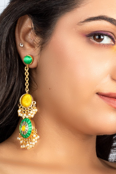 Poppy Sage & Yellow Embroidered Round Earrings - Image 2