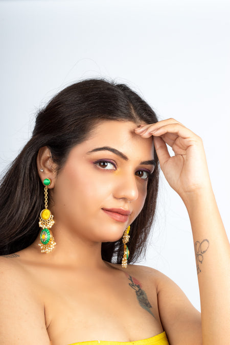 Poppy Sage & Yellow Embroidered Round Earrings - Image 1
