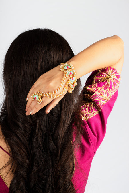 Mint Wave Haathphool in Silk Thread Embroidery For Pre-Wedding Occasions. - Image 2