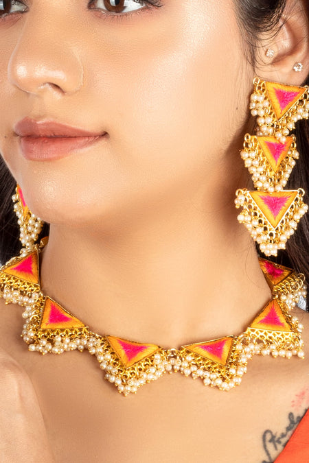 (Only Necklace) Sunrise Petal Embroidery & Pearl-Embellished Necklace - Image 2