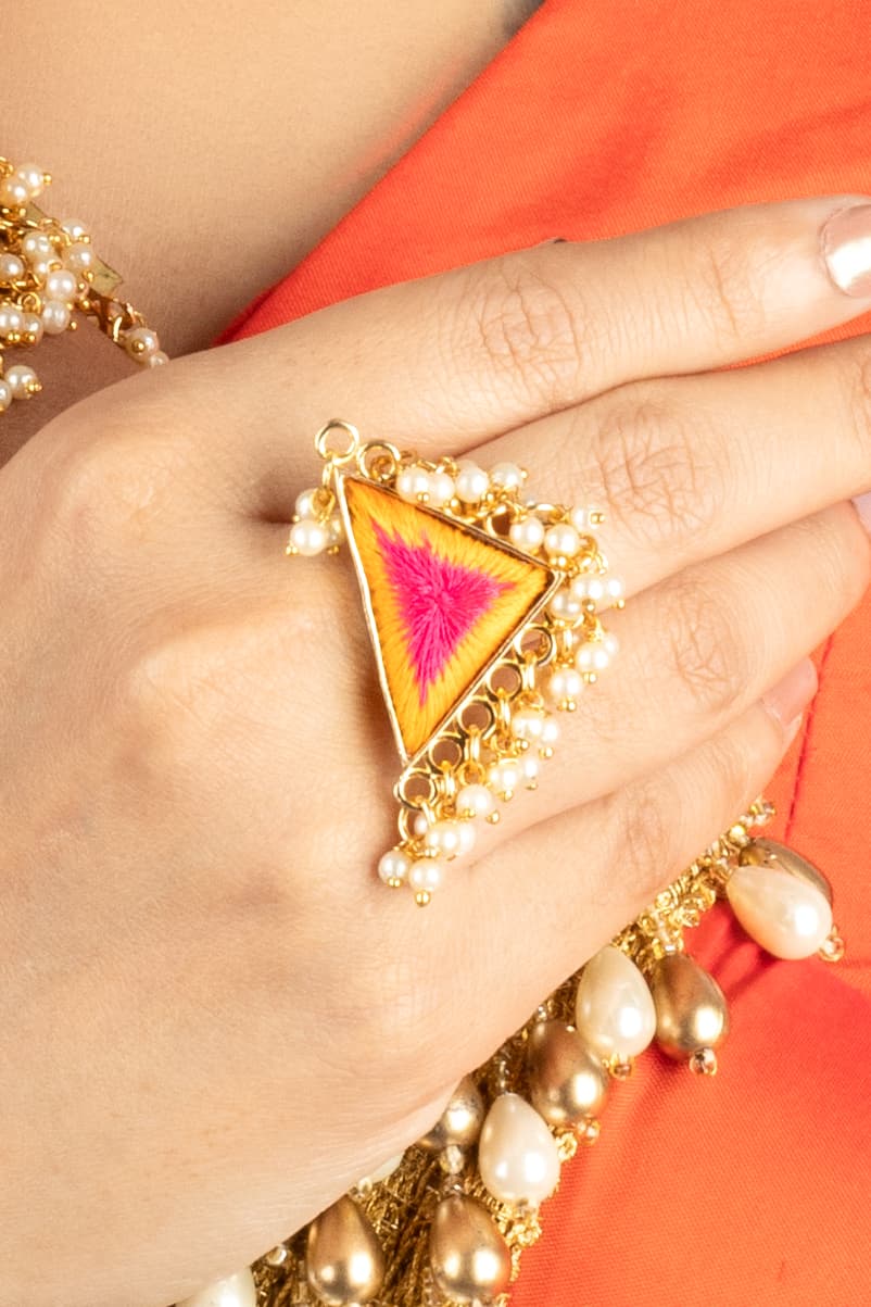 Marigold Bloom Mustard Yellow & Hot Pink Silk Thread Ring