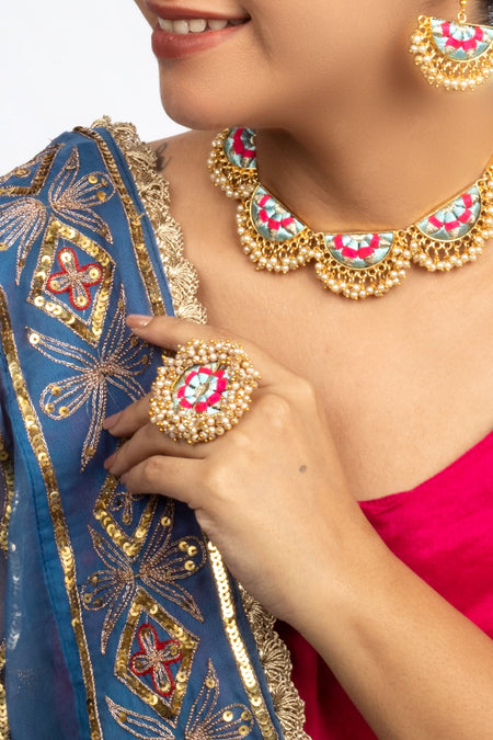 Morning Bloom Sky Blue & Persian Pink Ring - Image 2