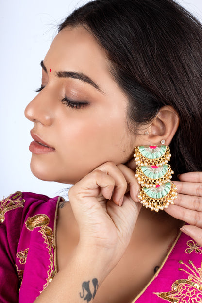 Aquamarine Mandala Mint Blue & Blush Pink Embroidered Dangler Earrings – Earrings from Bauble Bazaar