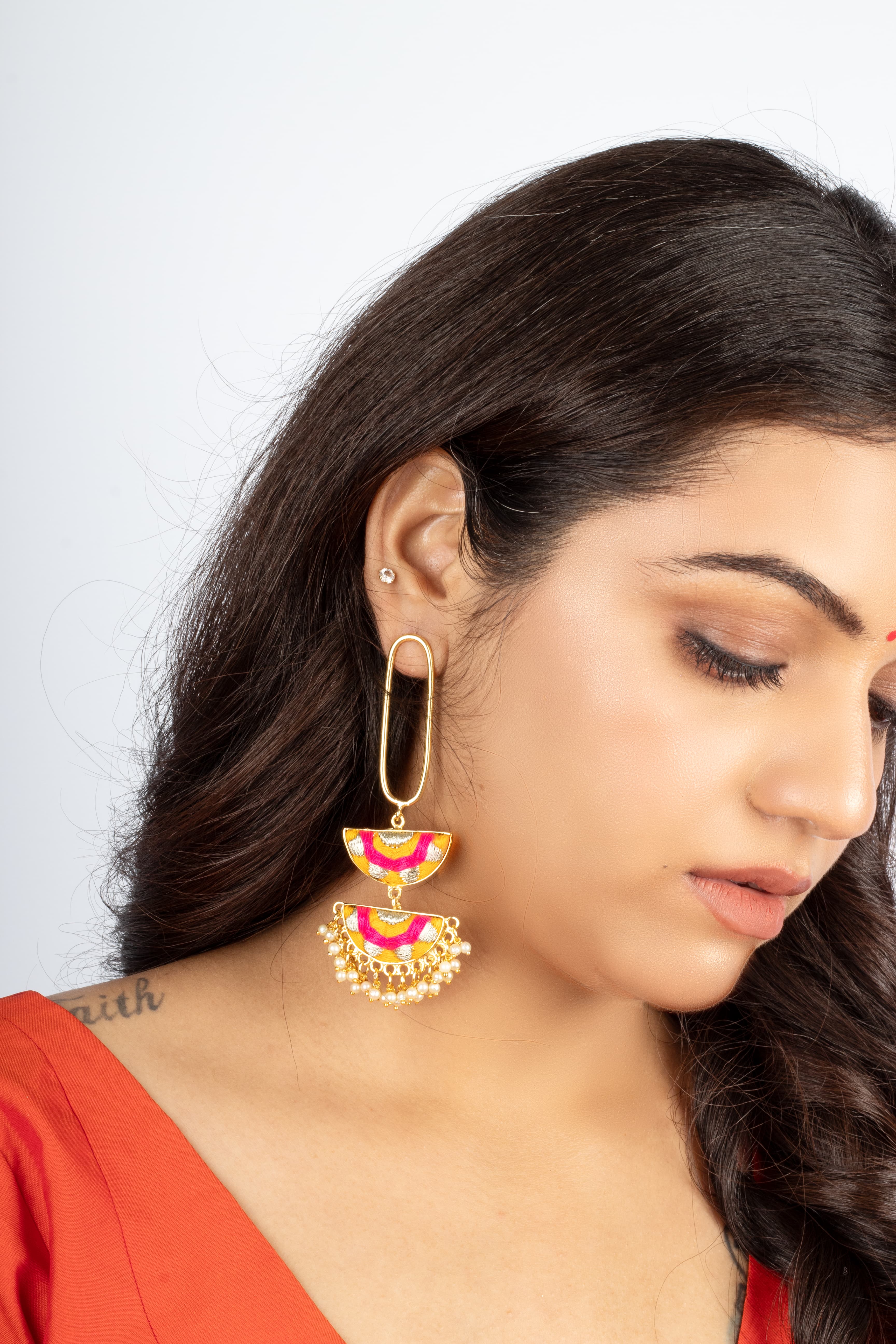 Honey Glow Mustard Yellow Dangler Earrings for Festives