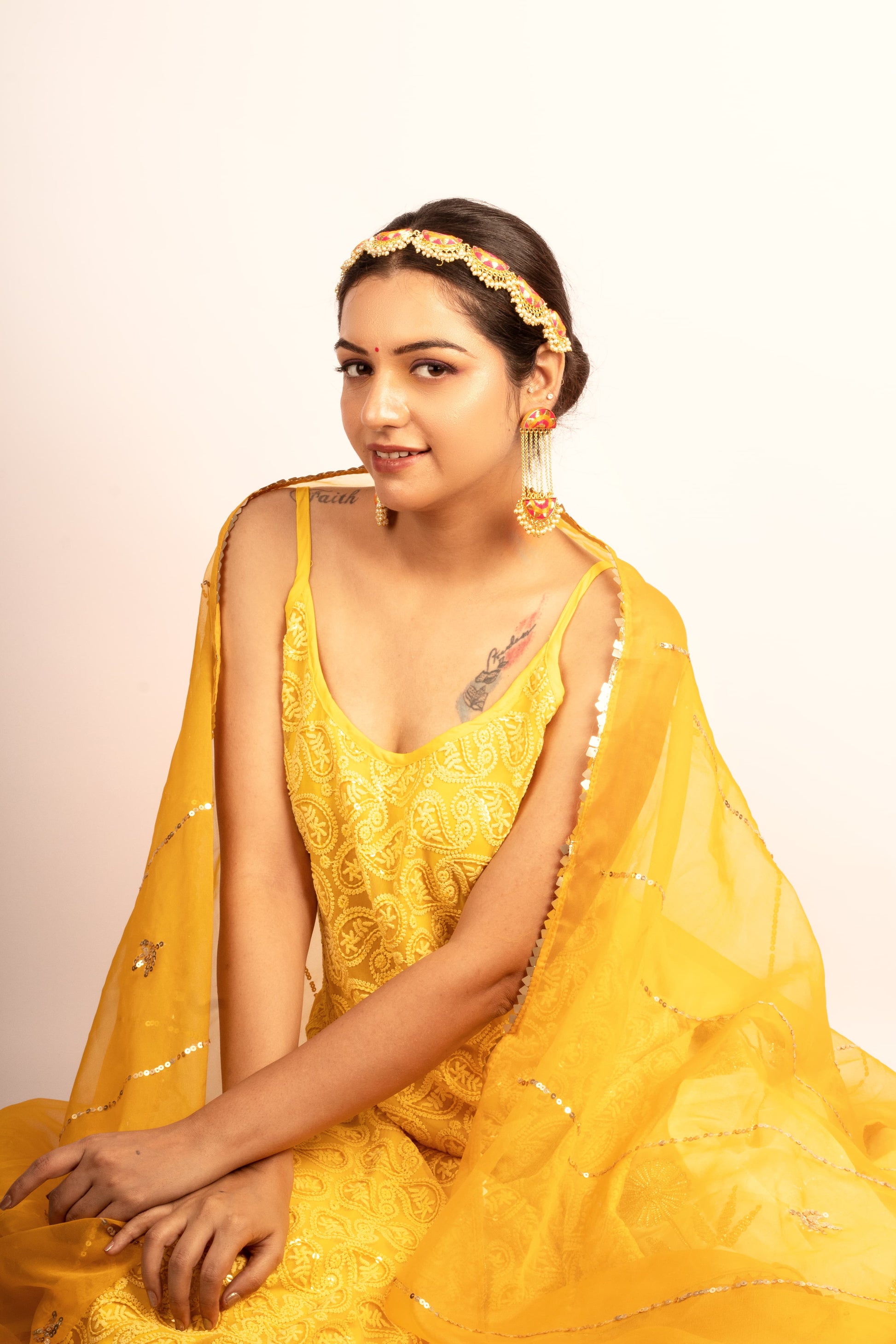 Sunshine Blush Hot Pink & Mustard Yellow Embroidered Tassel Earrings – Earrings from Bauble Bazaar