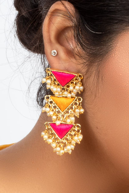 Peppy Petals Silk Embroidered Danglers