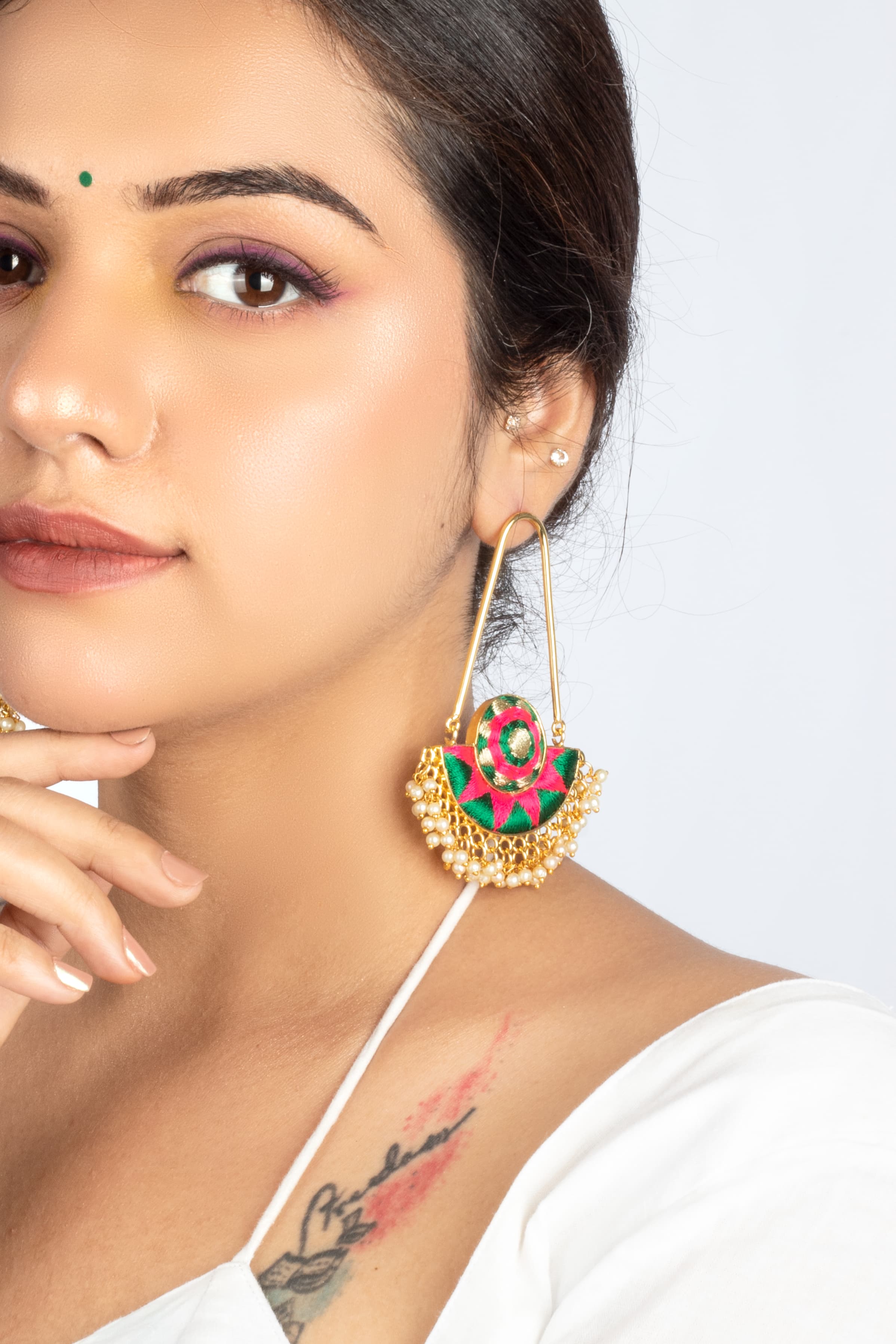 Green Ivy Chaand Baali Earrings