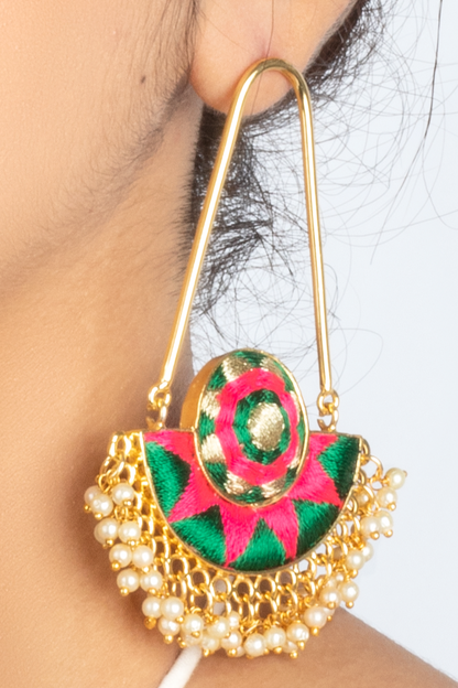 Green Ivy Chaand Baali Earrings