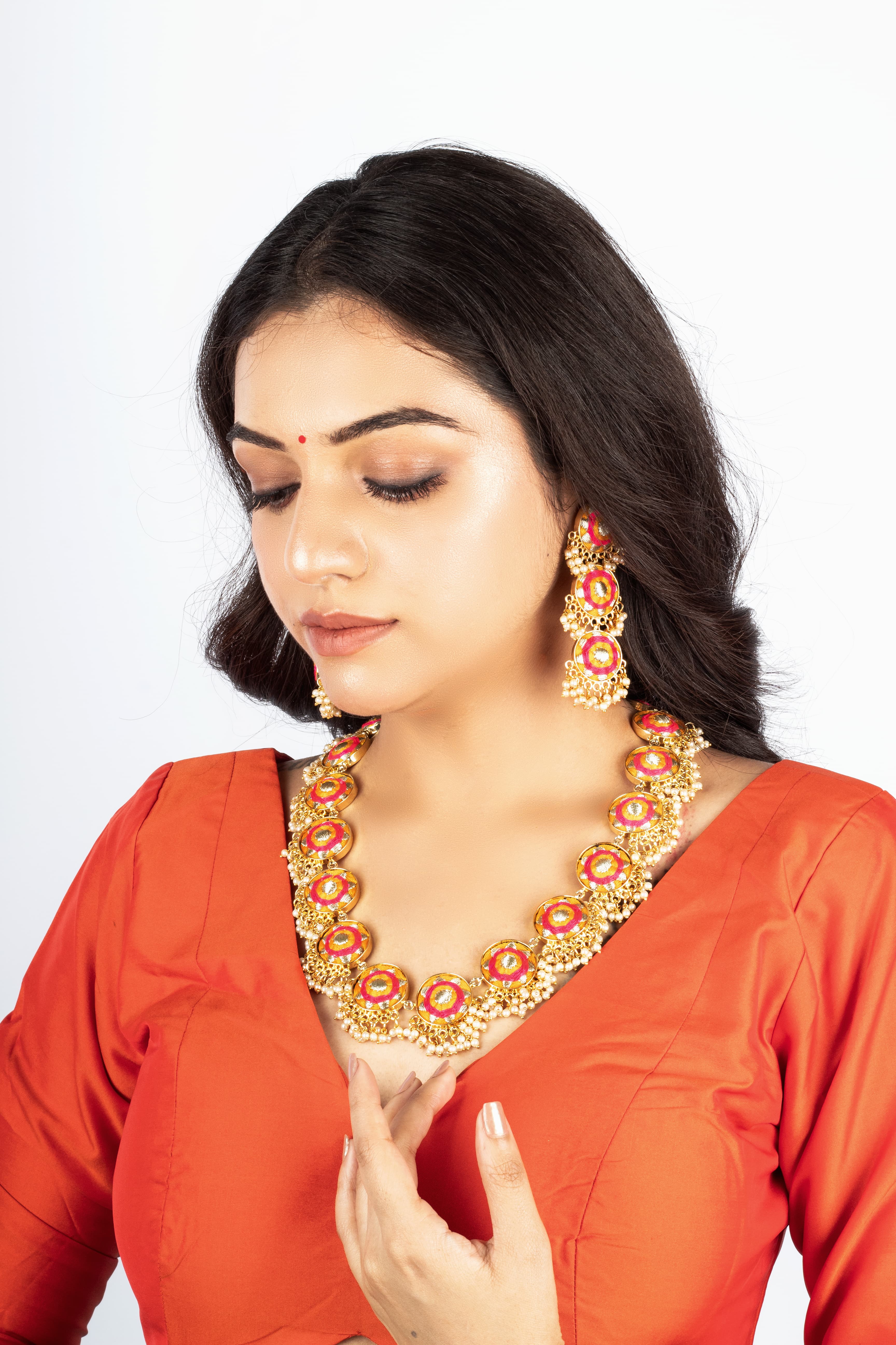 Marigold Garden Mustard Yellow & Lotus Pink Hand-Crafted necklace set