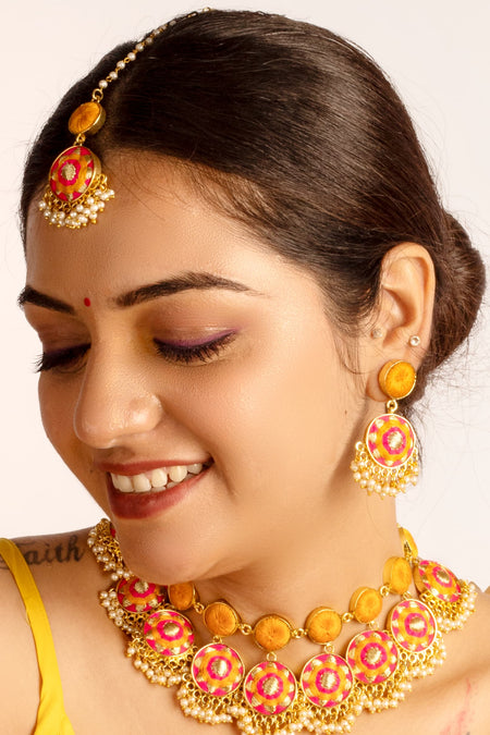 Sunset Bloom Silk Embrodiered Necklace Set For Haldi--2--image