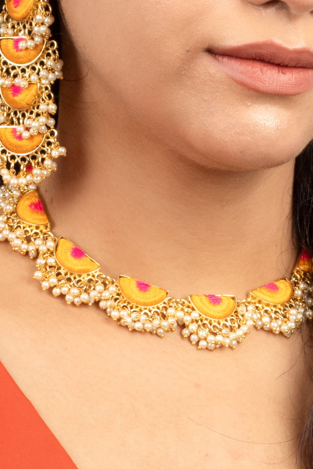 (Only Necklace) Sunburst Symphony Mustard & Hot Pink Necklace