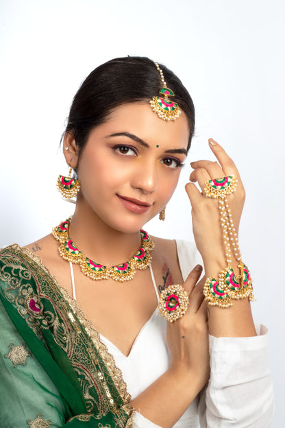 (Only Necklace) Emerald Fern Semi Circular Necklace Embellished in Dark Green Silk Embroidery – Necklaces from Bauble Bazaar