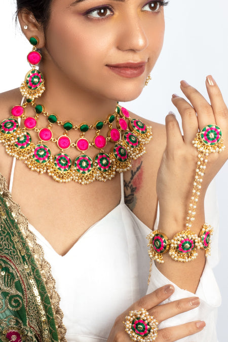 Olive Blossom Dark Green Circular Mehendi Necklace Set--2--image