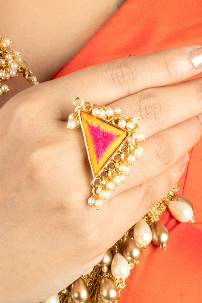 Marigold Bloom Mustard Yellow & Hot Pink Silk Thread Ring