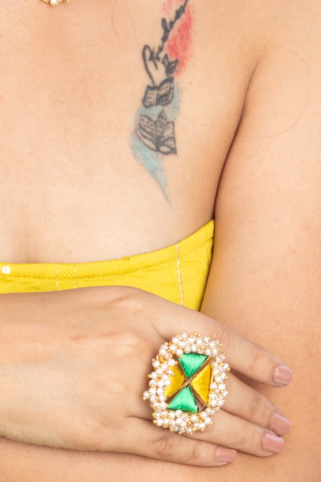 Lemon Twsit Yellow And Lucite Green Silk Embroidered Rings – Ring from Bauble Bazaar